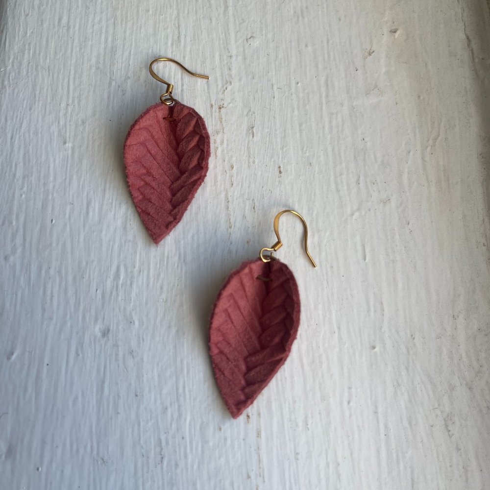 Free With Purchase - Artisan-Made Pink Leaf Earrings
